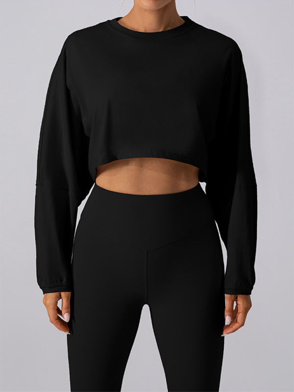 Yuvarlak Yaka Sweatshirt T-Shirt Spor Kısa Temel Tişört Yoga Koşu Rahat Uzun Kollu Tişört
