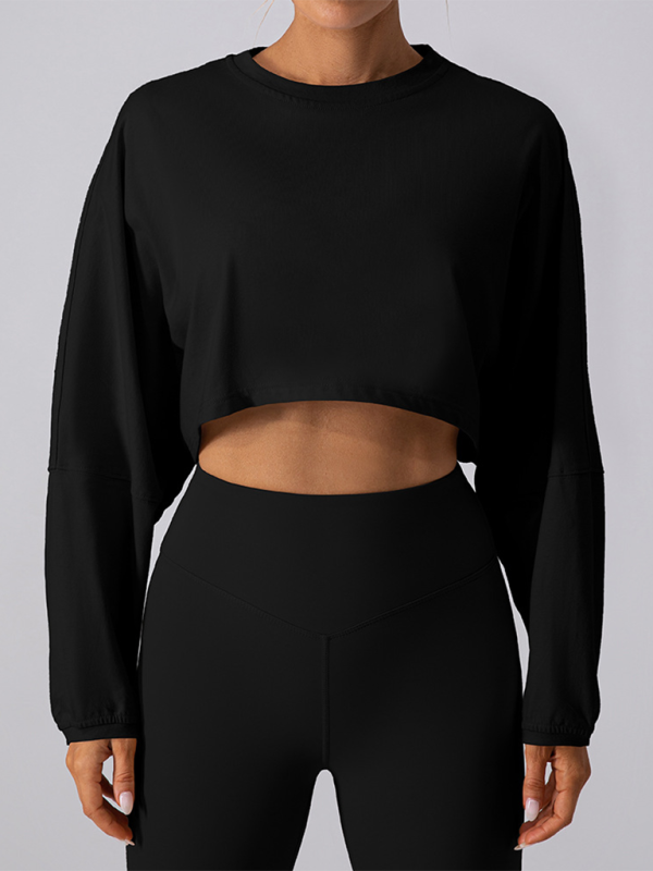 Yuvarlak Yaka Sweatshirt T-Shirt Spor Kısa Temel Tişört Yoga Koşu Rahat Uzun Kollu Tişört