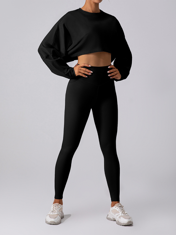 Yuvarlak Yaka Sweatshirt T-Shirt Spor Kısa Temel Tişört Yoga Koşu Rahat Uzun Kollu Tişört