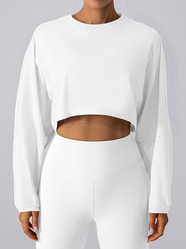 Yuvarlak Yaka Sweatshirt T-Shirt Spor Kısa Temel Tişört Yoga Koşu Rahat Uzun Kollu Tişört