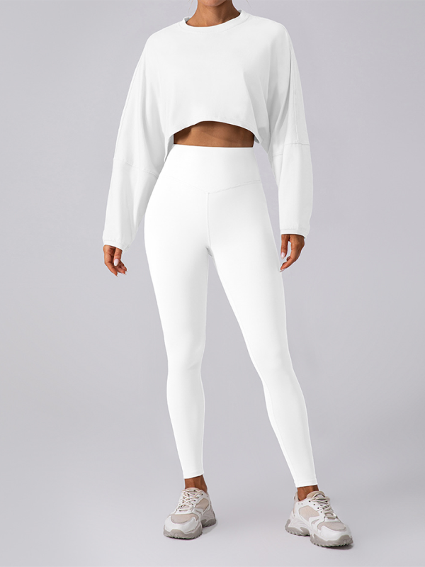 Yuvarlak Yaka Sweatshirt T-Shirt Spor Kısa Temel Tişört Yoga Koşu Rahat Uzun Kollu Tişört