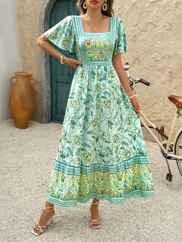 Yaz Tatili İçin Chartreuse Çiçek Desenli A-Line Maxi Elbise