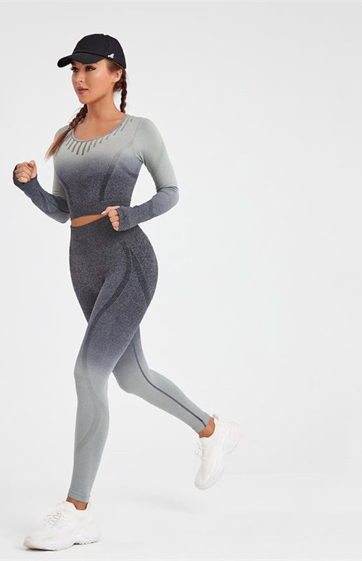 Kadınlar için Renk Geçişli Uzun Kollu Yoga Seti