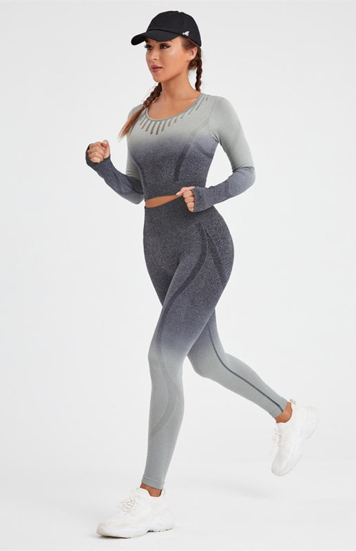 Kadınlar için Renk Geçişli Uzun Kollu Yoga Seti
