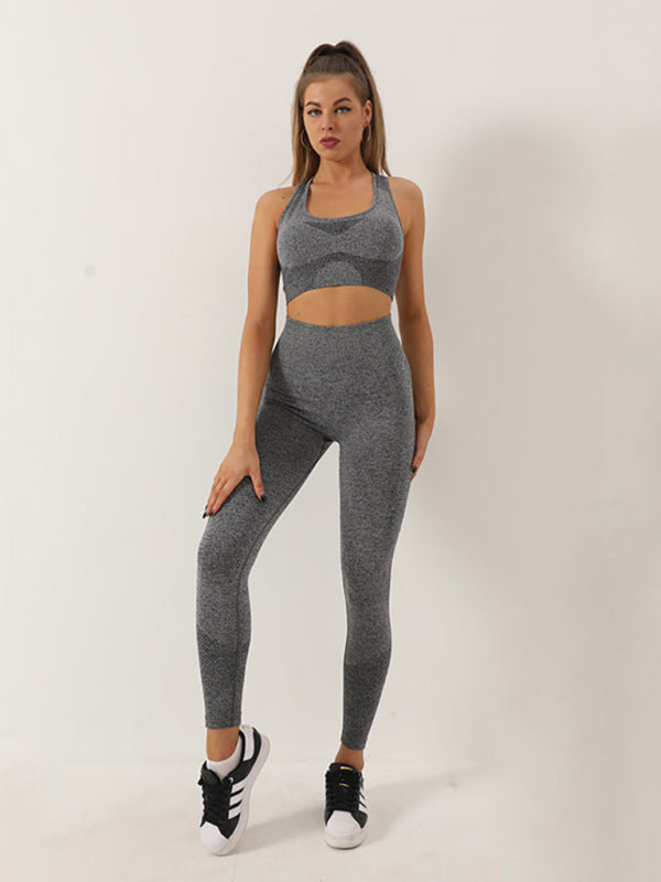 Kadın Dikişsiz Noktalı İki Parçalı Şeftali Bel Pantolonu Racerback Sütyen Spor Takımı