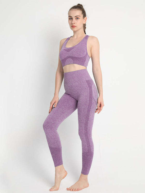 Kadın Dikişsiz Noktalı İki Parçalı Şeftali Bel Pantolonu Racerback Sütyen Spor Takımı