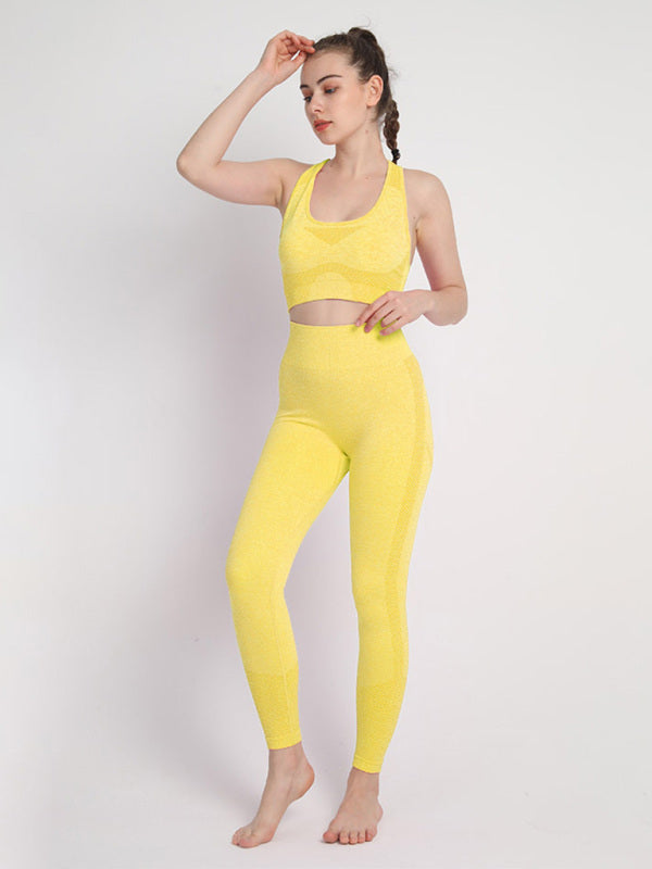 Kadın Dikişsiz Noktalı İki Parçalı Şeftali Bel Pantolonu Racerback Sütyen Spor Takımı