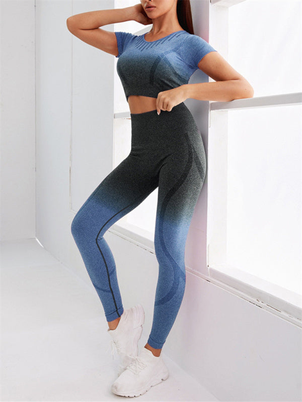 Kadınlar için Hang-Dye Renk Geçişli Dikişsiz İki Parçalı Yoga Takımı